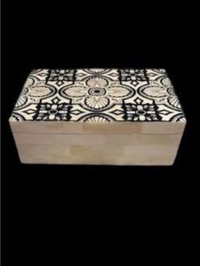 Decorative Box Unisex OS Black Cream Excellent Bone Inlay Floral Mosaic